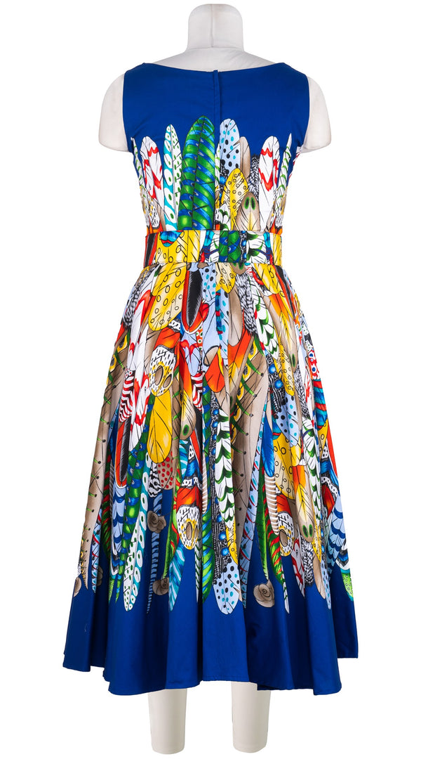 Abelia Dress Round Neck Sleeveless Midi Length Cotton Stretch (African Feather)