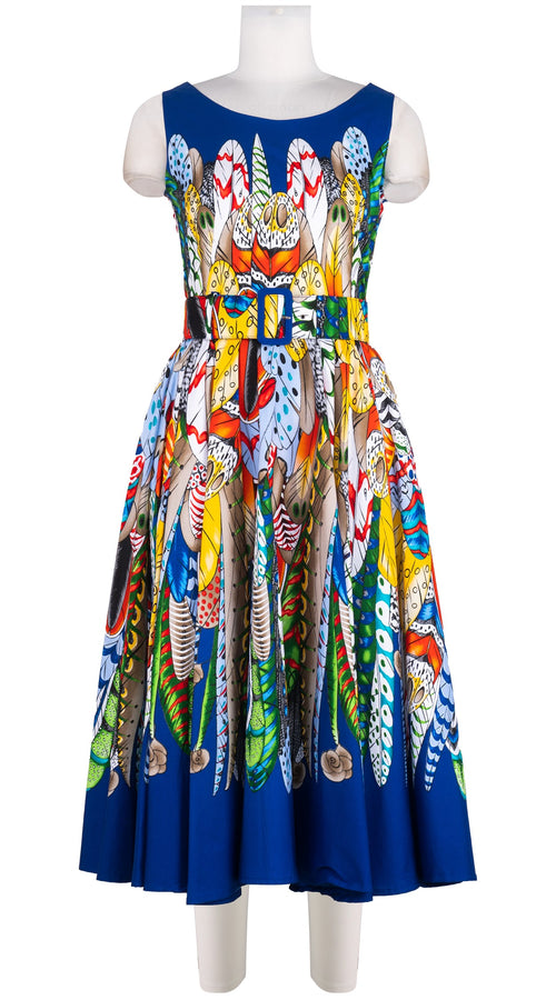 Abelia Dress Round Neck Sleeveless Midi Length Cotton Stretch (African Feather)