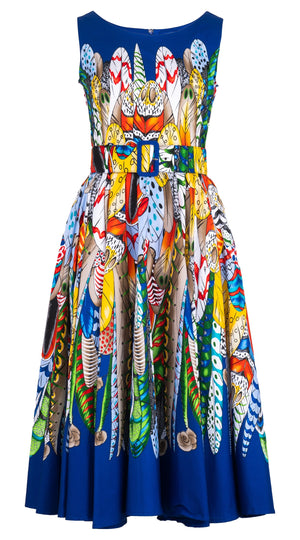 Abelia Dress Round Neck Sleeveless Midi Length Cotton Stretch (African Feather)