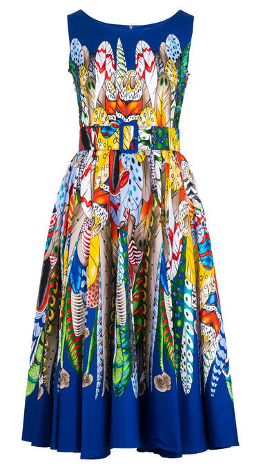 Abelia Dress Round Neck Sleeveless Midi Length Cotton Stretch (African Feather)
