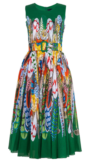 Aster Dress Crew Neck Sleeveless Midi Length Cotton Musola (African Feather)
