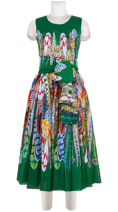Aster Dress Crew Neck Sleeveless Midi Length Cotton Musola (African Feather)