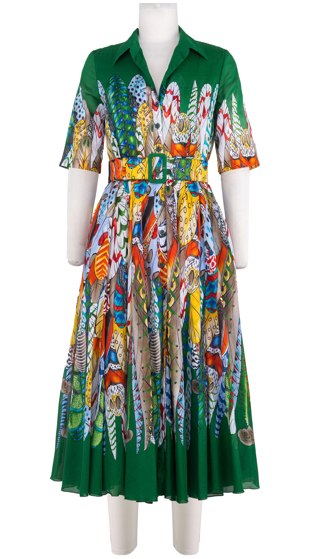 Aster Dress Shirt Collar 1/2 Sleeve Midi Length Cotton Musola (African Feather)