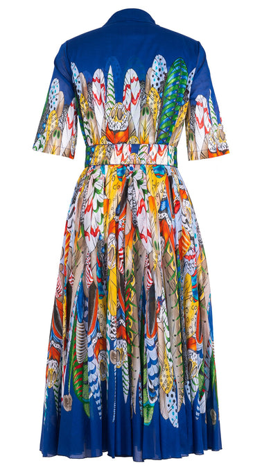 Aster Dress Shirt Collar 1/2 Sleeve Midi Length Cotton Musola (African Feather)