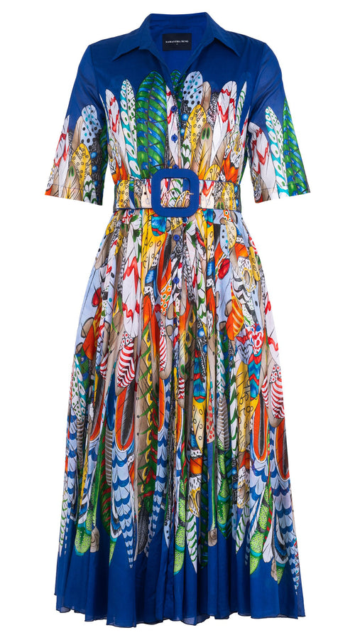 Aster Dress Shirt Collar 1/2 Sleeve Midi Length Cotton Musola (African Feather)