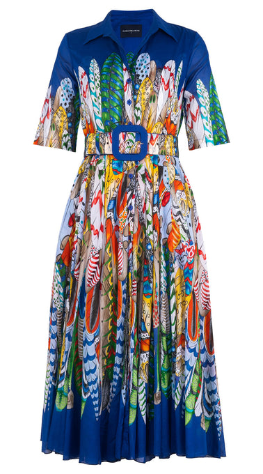Aster Dress Shirt Collar 1/2 Sleeve Midi Length Cotton Musola (African Feather)