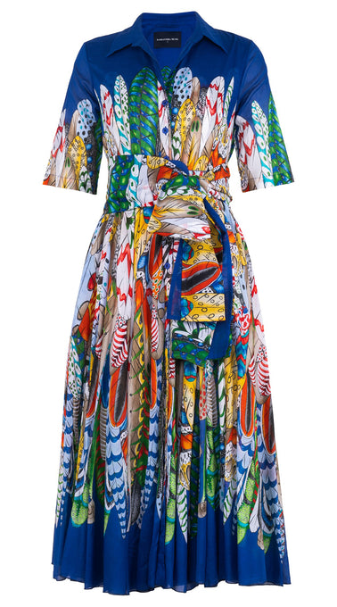 Aster Dress Shirt Collar 1/2 Sleeve Midi Length Cotton Musola (African Feather)