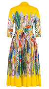 Aster Dress Shirt Collar 3/4 Sleeve Midi Length Cotton Musola (African Feather) (African Feather)