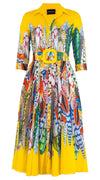 Aster Dress Shirt Collar 3/4 Sleeve Midi Length Cotton Musola (African Feather) (African Feather)