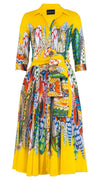 Aster Dress Shirt Collar 3/4 Sleeve Midi Length Cotton Musola (African Feather) (African Feather)
