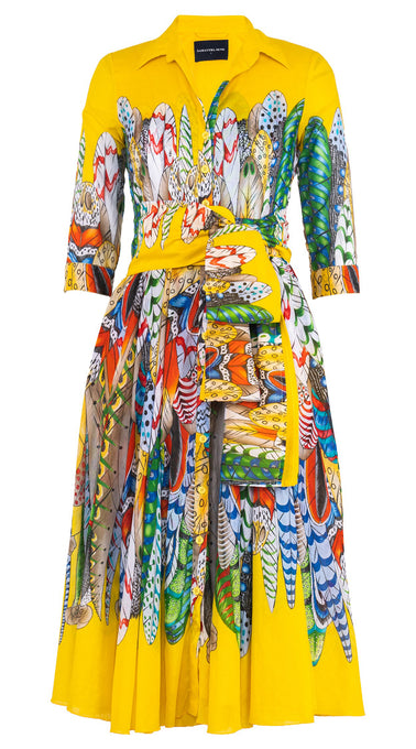 Aster Dress Shirt Collar 3/4 Sleeve Midi Length Cotton Musola (African Feather) (African Feather)