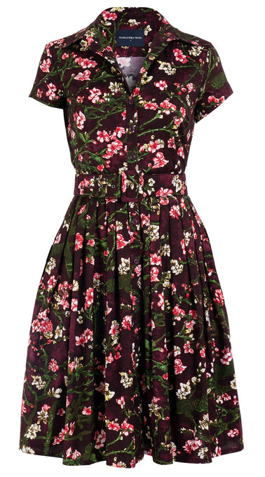 Audrey Dress #2 Shirt Collar Short Cuffed Sleeve Cotton Stretch (Almond Blossom)