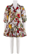 Birdy Dress #2 Shirt Collar 3/4 Puff Sleeve Mini Length Cotton Musola (Alpine Flowers)