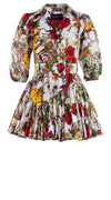 Birdy Dress #2 Shirt Collar 3/4 Puff Sleeve Mini Length Cotton Musola (Alpine Flowers)