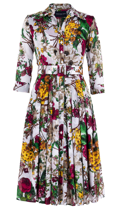 Audrey Dress #4 Shirt Collar 3/4 Sleeve Long +3 Length Cotton Musola (Alpine Flowers)