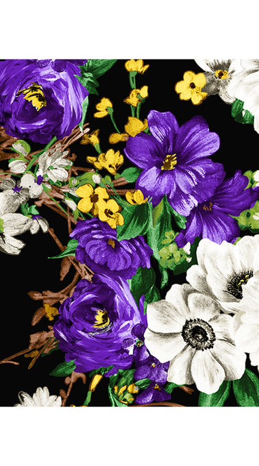Aster Dress Shirt Collar 3/4 Sleeve Midi Plus Length Cotton Musola (Alpine Flowers)