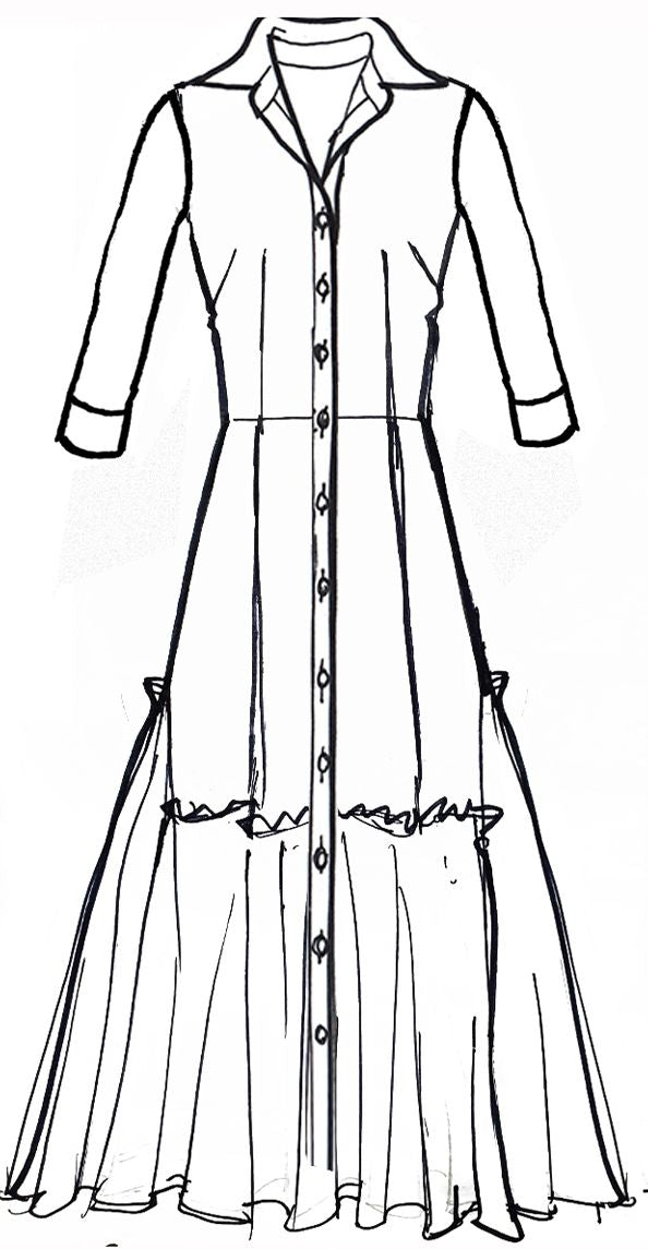 Amanda Dress Shirt Collar 3/4 Sleeve Midi Length Cotton Stretch (Suzani Ferns)