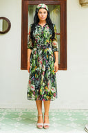 Patricia Dress Shirt Collar 3/4 Sleeve Midi Length Length Silk GGT (Amazonia Leaves)