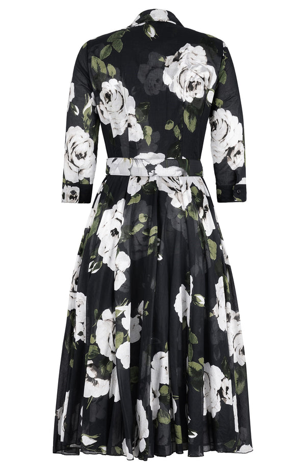 Aster Dress Shirt Collar 3/4 Sleeve Midi Length Cotton Musola (Amber Queen)