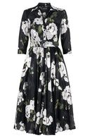 Aster Dress Shirt Collar 3/4 Sleeve Midi Length Cotton Musola (Amber Queen)