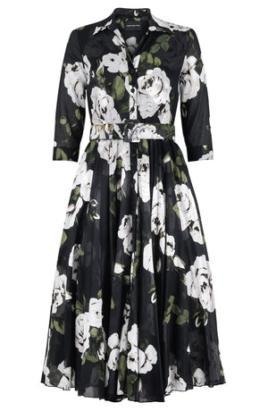 Aster Dress Shirt Collar 3/4 Sleeve Midi Length Cotton Musola (Amber Queen)