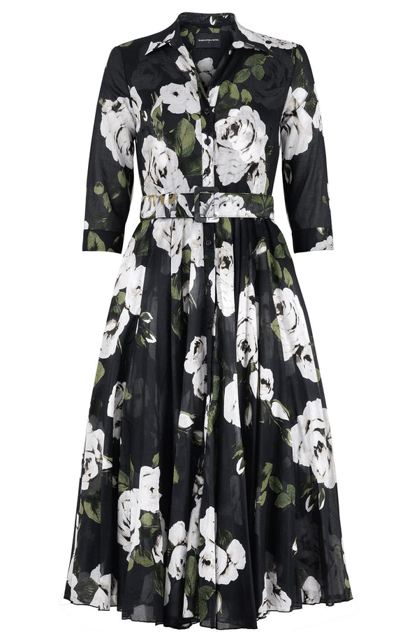 Aster Dress Shirt Collar 3/4 Sleeve Midi Length Cotton Musola (Amber Queen)