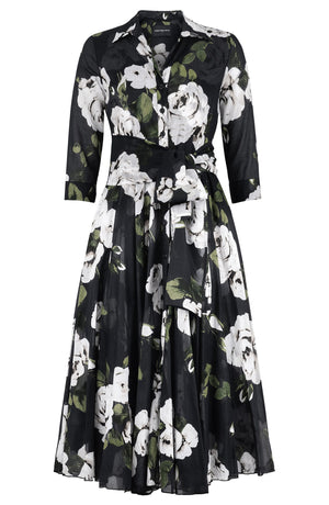 Aster Dress Shirt Collar 3/4 Sleeve Midi Length Cotton Musola (Amber Queen)