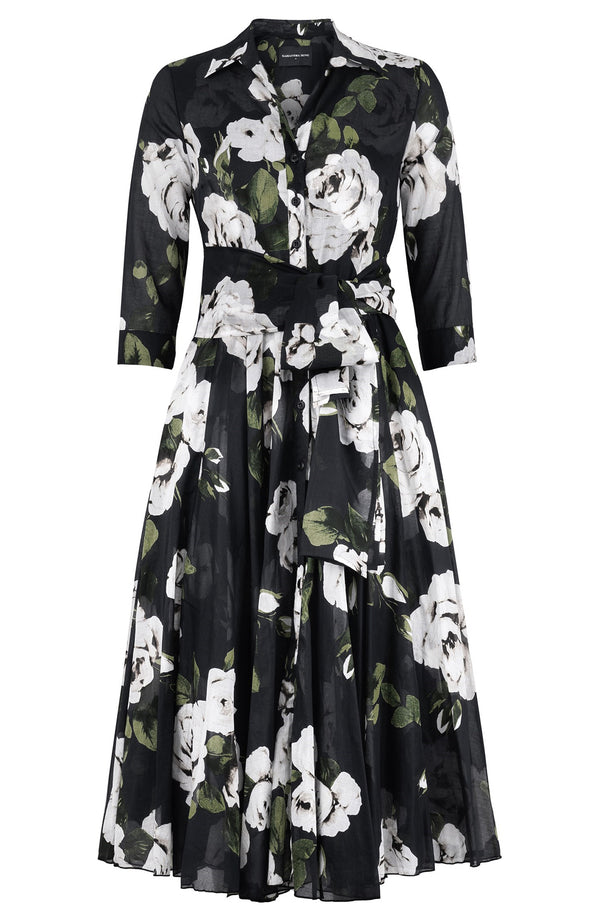 Aster Dress Shirt Collar 3/4 Sleeve Midi Length Cotton Musola (Amber Queen)