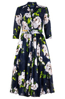 Aster Dress Shirt Collar 3/4 Sleeve Midi Length Cotton Musola (Amber Queen)