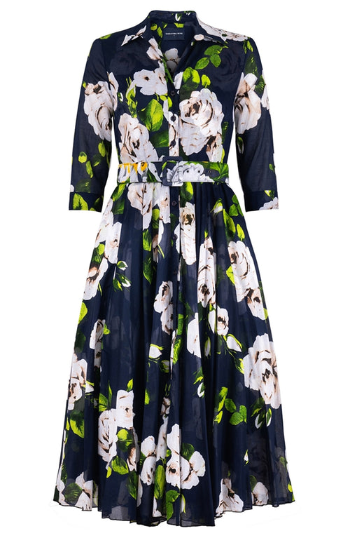 Aster Dress Shirt Collar 3/4 Sleeve Midi Length Cotton Musola (Amber Queen)