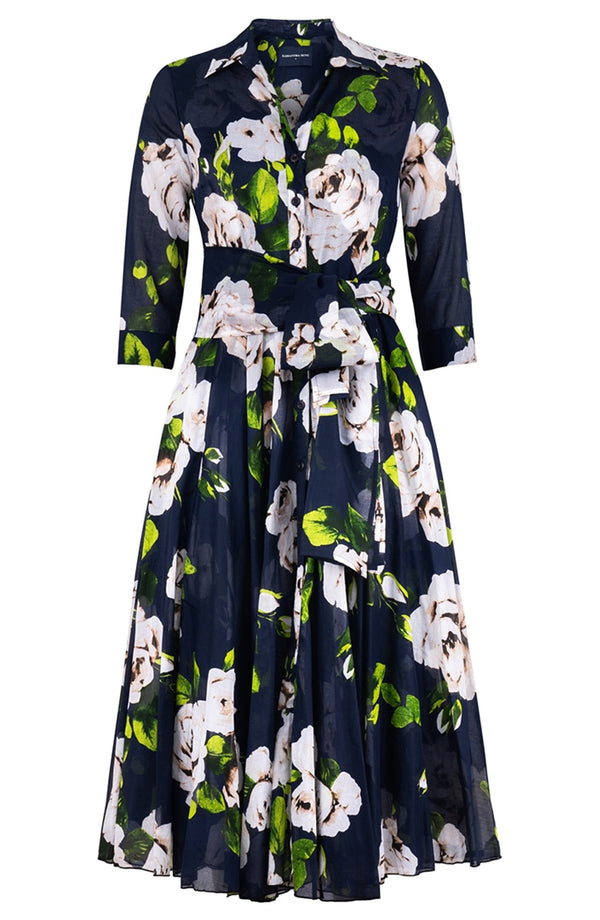 Aster Dress Shirt Collar 3/4 Sleeve Midi Length Cotton Musola (Amber Queen)