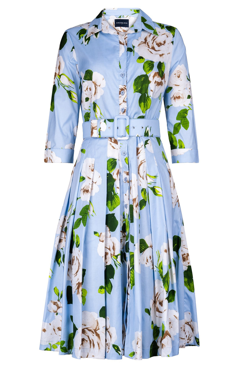 Audrey Dress #2 Shirt Collar 3/4 Sleeve Long Length Cotton Stretch (Amber Queen)