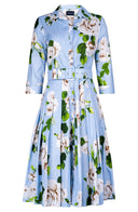 Audrey Dress #2 Shirt Collar 3/4 Sleeve Long Length Cotton Stretch (Amber Queen)