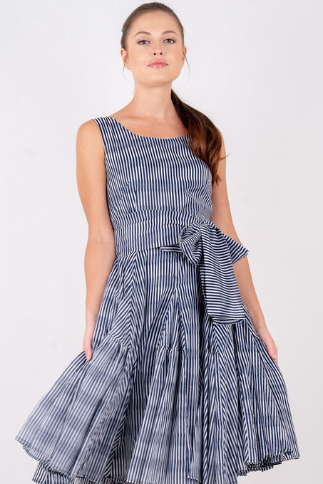 Birdy Dress #2 Boat Neck Sleeveless Cotton Musola (Twist Stripe Bright)