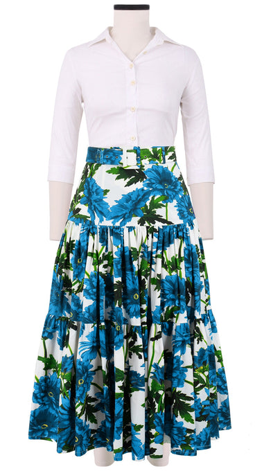 Emma Skirt Midi Plus Length Cotton Stretch (Anemon Naples All Over)
