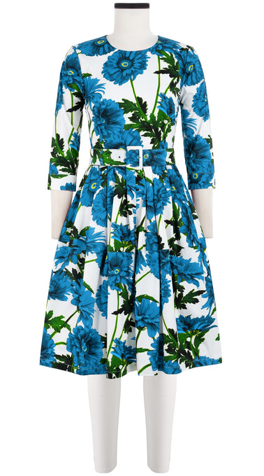 Rachel Dress Crew Neck 3/4 Sleeve Cotton Stretch (Anemon Naples All Over)