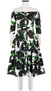 Audrey Dress #2 Off Shoulder 3/4 Sleeve Long Length Cotton Stretch (Anemon Naples All Over)