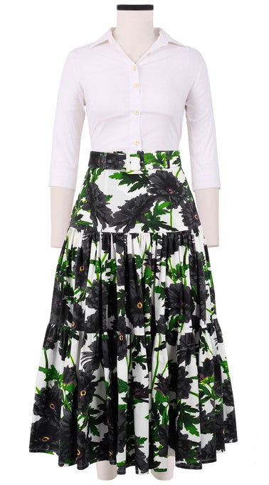 Emma Skirt Midi Plus Length Cotton Stretch (Anemon Naples All Over)