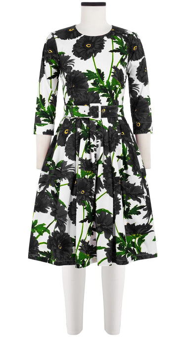 Rachel Dress Crew Neck 3/4 Sleeve Cotton Stretch (Anemon Naples All Over)