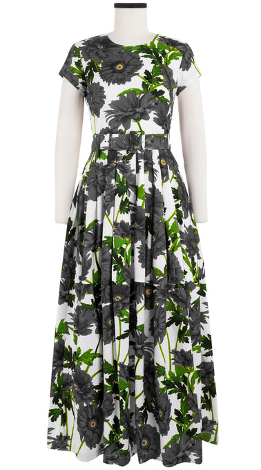 Rachel Dress Crew Neck Short Sleeve Maxi Length Cotton Stretch (Anemon Naples All Over)