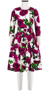Rachel Dress Crew Neck 3/4 Sleeve Cotton Stretch (Anemon Naples All Over)