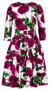 Rachel Dress Crew Neck 3/4 Sleeve Cotton Stretch (Anemon Naples All Over)