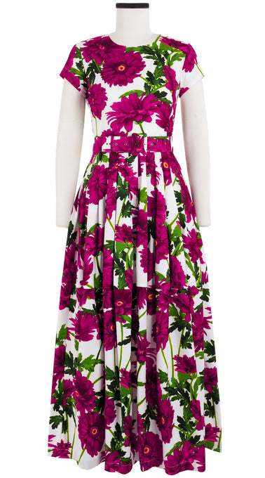 Rachel Dress Crew Neck Short Sleeve Maxi Length Cotton Stretch (Anemon Naples All Over)