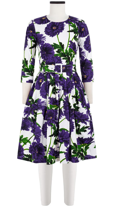 Rachel Dress Crew Neck 3/4 Sleeve Cotton Stretch (Anemon Naples All Over)