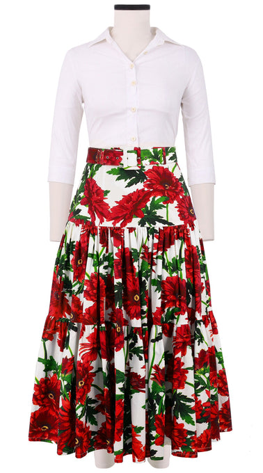 Emma Skirt Midi Plus Length Cotton Stretch (Anemon Naples All Over)