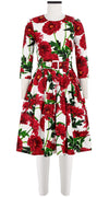 Rachel Dress Crew Neck 3/4 Sleeve Cotton Stretch (Anemon Naples All Over)