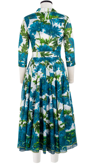 Aster Dress Shirt Collar 3/4 Sleeve Midi Length Cotton Musola (Anemon Naples Border)