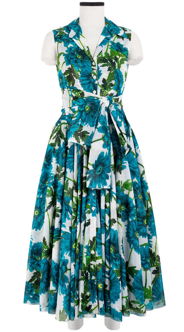 Aster Dress Shirt Collar Sleeveless Midi Length Cotton Musola (Anemon Naples Border)