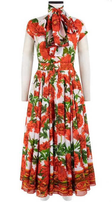 Aster Dress Boat Neck Cap Sleeve Midi Length Cotton Musola (Anemon Naples Border)