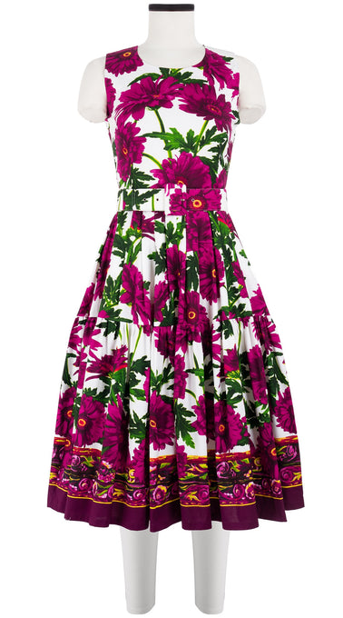 Rose Dress Crew Neck Sleeveless Long Length Cotton Stretch (Anemon Naples Border)
